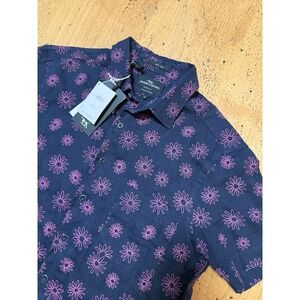 New W/ Tags Rodd And Gunn Sz S Blue Linen Button Up Short Sleeve Floral Casual